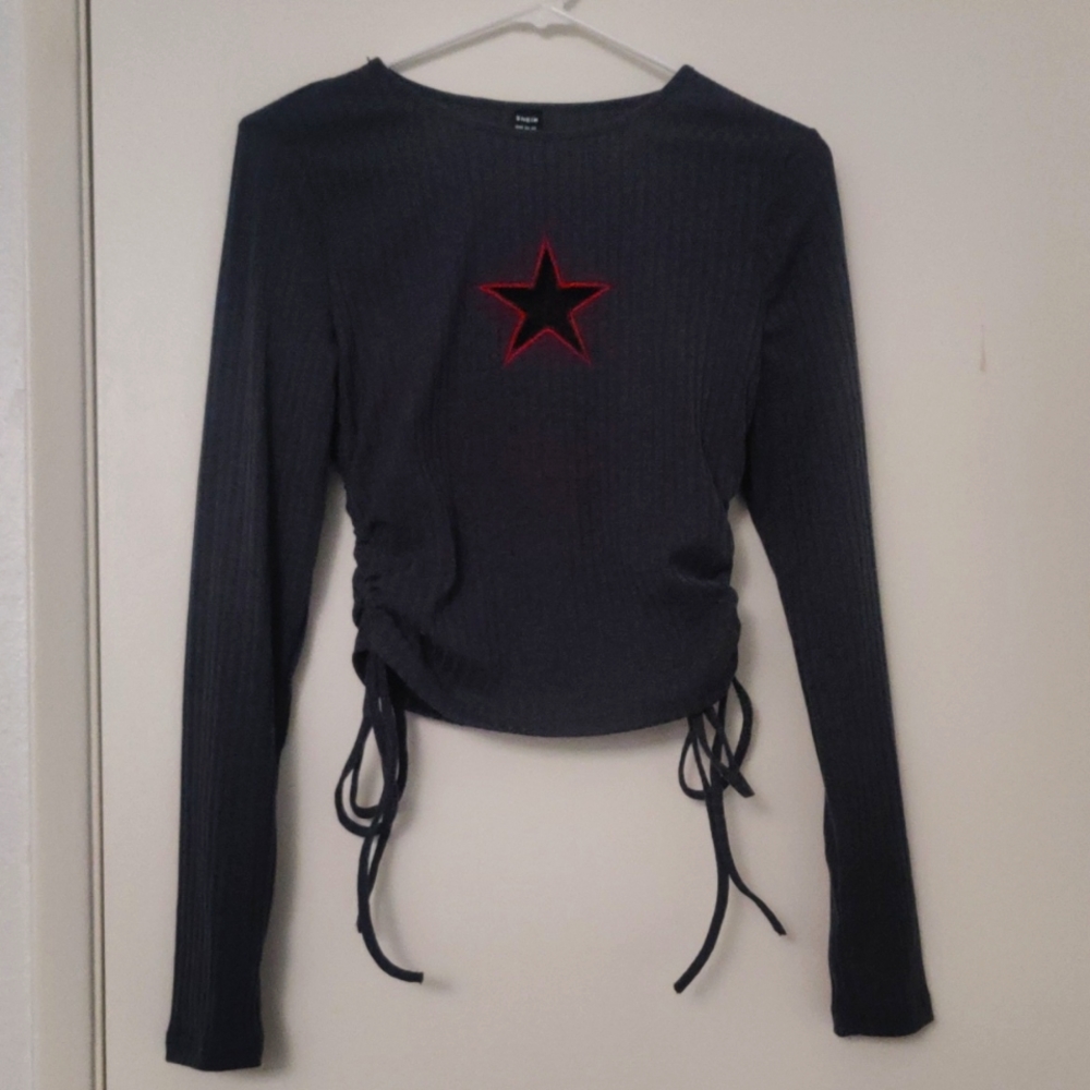 Star cutout cinch long sleeve top